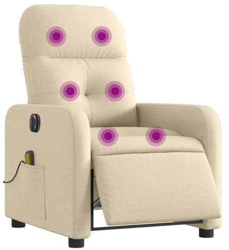 vidaXL Elektrisk massagefåtölj gräddvit tyg, fåtölj, fåtölj med uppresningshjälp, reclinerstol, fåtöljer, fåtöljer med uppresningshjälp