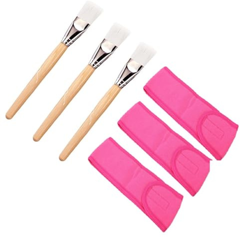 ZAUKY Gesichtspackung mit Pinsel und Gesichts-Stirnband, für Damen, Rouge, Gesichtsmaske, Applikatorpinsel, Make-up-Kopfwickel, Haarbänder, Beauty-Werkzeug (3 Kunststoffpinsel + 3 Stirnbänder
