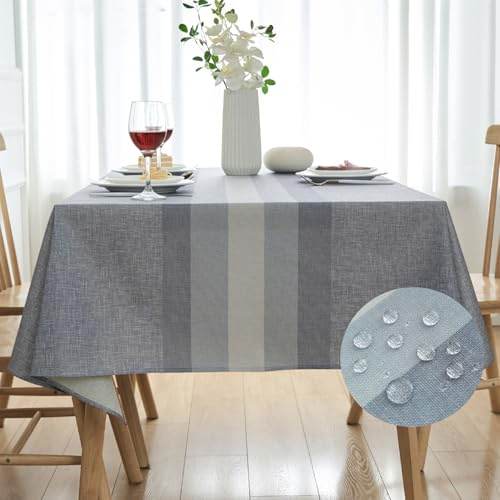 Leinenoptik Tischdecke 140x200cm Hellgrau Tischwäsche Fleckschutz Abwaschbar Tischtuch Rechteckig Wasserdicht Garten-Tischdecken Outdoor für Küche, Esstisch, Couchtisch Party