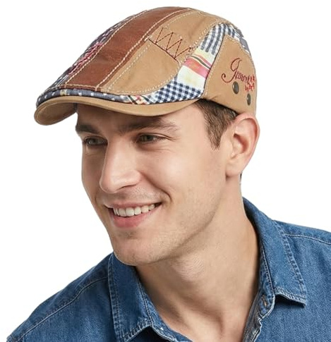 HIQIU Schiebermütze Herren Patchwork Newsboy Cap Vintage Schirmmütze Herren Flatcap Barett Gatsby Cabbie Hunter Hut
