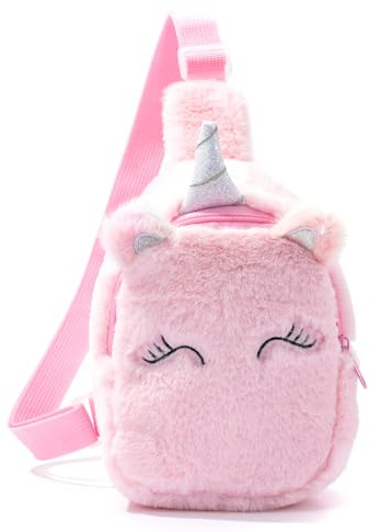 Kids Crossbody Bag Kids Sling Bags, Small Plush Sling Bag for Kids Travel Bag for Kids, Unicorn Sling Bag for Girls (Pink)