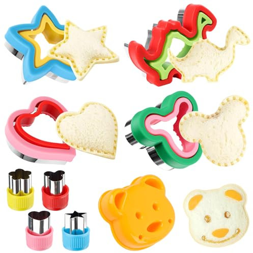 SUPRROW Sandwich Cutters for Kids, 5-Piece Set, Cute Cartoon Animal & Dinosaur Shapes, Sandwich & Biscuit Cutter