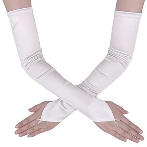 Lufdegim Damen Fingerlose Handschuhe Lang, Satin Classic für Hochzeitskleid und Fest Party