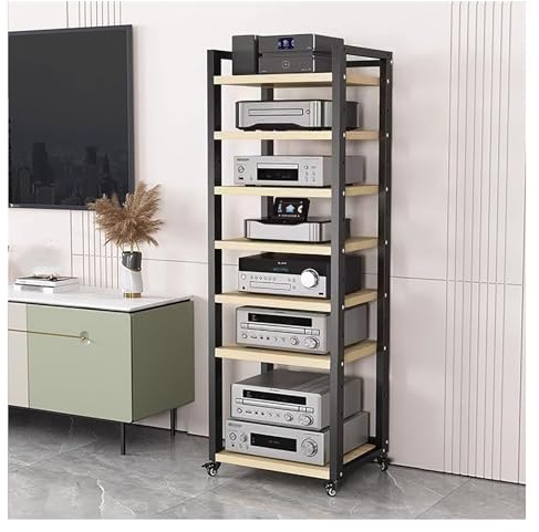 XBDLYQBD Audio Rack HiFi Regal Audio-Video-Medienschrank Mit HöHenverstellbarem Regal Und Rollen, Wohnzimmer Etagen Unterhaltung Stereo Komponenten Rack FüR Kleinen Raum