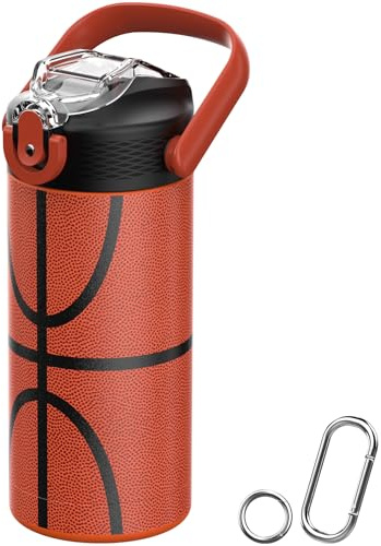 MYFOREST 400ml Gourde isotherme pour enfants, doublure anti-odeurs de qualité chirurgicale, passe au lave-vaisselle, étiquette nominative, siroteuse douce (Basketball)