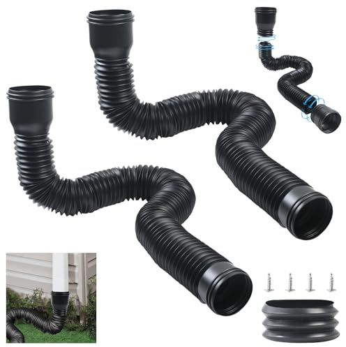 Gemsaya 2 Stück Dachrinne Flexible Fallrohr Verlängerung, Schwarz | Regenrinnen Ablauf Regentonne für 80mm/100mm Fallrohr, Verlängerbar von 47 bis 150 cm, Fallrohr Dachrinnen Verlängerung