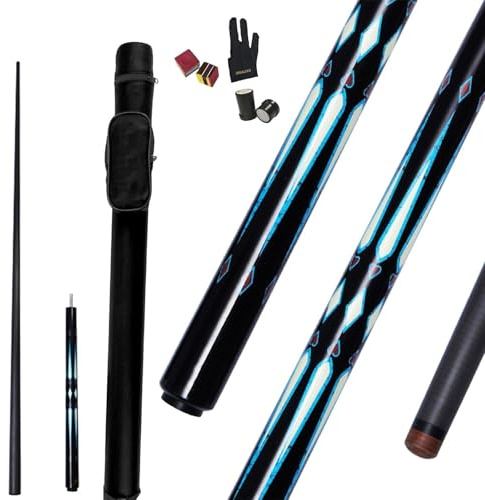 10,5 mm snookerkö och kolfiber biljardkö – 145 cm professionell biljardkö med handske, 2 stycken krita och hölster – perfekt för snookerbord och biljardspel