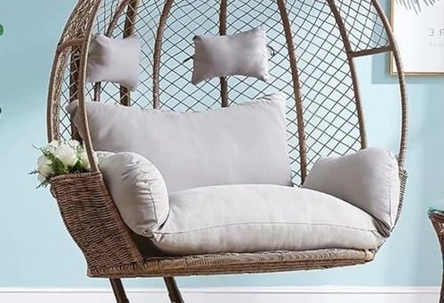 Thicken Double Hanging Chair Cushion with Removable Egg Nest Shaped Pads Waterproof Wicker Rattan Swing Seat for Patio Garden 2 Persons Seater Hammock Cushion (Blue)