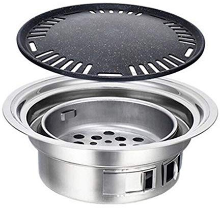 Barbecue a carbonella Rotondo in Acciaio Inox Coreano Antiaderente Barbecue a carbonella Portatile per Campeggio all'aperto Barbecue a carbonella