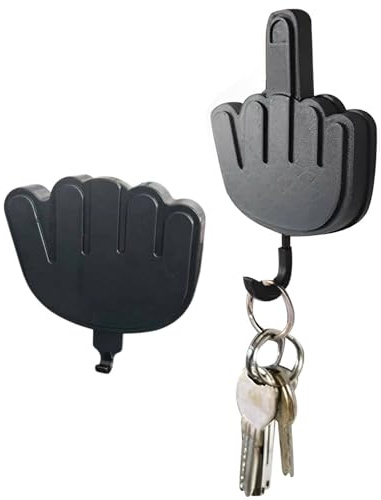 WUNZILO 2 pcs Organizador de llaves divertido,dedo medio,gesto de la mano F-U-C-K,gancho para toalla de cocina,gancho de pared adhesivo para baño,perchero, soporte adhesivo para tablero sin perforar