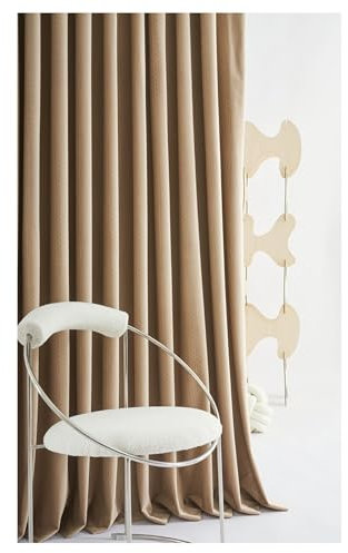 Musihy Thermovorhang Hitzeschutz, 132x214cm Einfarbig Khaki Weizen Strukturiert Lichtreduzierende wärmeisolierte Ösenvorhänge/Paneele/Vorhänge für das Wohnzimmer aus Flanell, Khaki, Haken