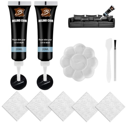 Kit Riparazione Pelle, Crema di Riparazione in Pelle, per Crepe da restauro in,Seggiolini Auto,Divani, Giacca in, Buchi, Usura (2Pz #Nero)