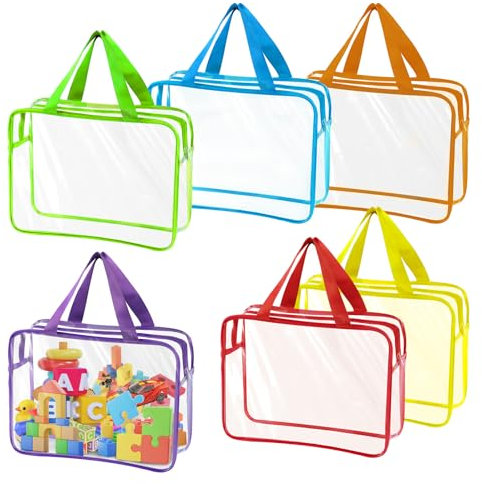COWANIEE 6 Colors Toy Storage Bags, Reusable Waterproof Clear Pvc Storage Bags with Zipper Handle,30 * 22 * 10cm