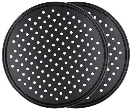 2 pezzi in acciaio al carbonio perforato for pizza, vassoio antiaderente for forno, con fori, piastra di cottura, supporto for piatti, strumento di cottura Per Pane Biscotti(28cm)