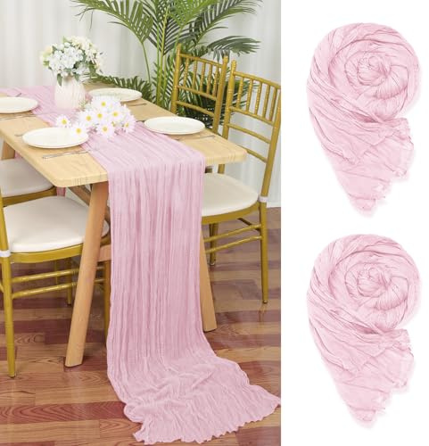2 Stück Seihtuch-Tischläufer Rosa,55 x 300 cm Hell Rosa Rustikaler Gaze-Stoff Boho-Tischläufer Käsetuch Cheesecloth Tischläufer Hochzeit Tischdecke für Hochzeitsfeier Brautparty Tischdekoration
