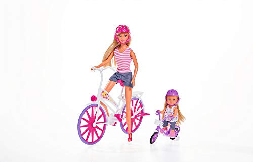 Smoby- Steffi y Evi en Bicicleta-Steffi de 29 cm y Evi de 12 cm Pasean en Bicicleta Cada una con Casco. A Partir de 3 años. (105733045)