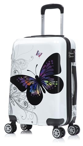 InUSA Butterfly Print Luggage with Spinner Wheels | Durable Lightweight Hardside Suitcase | Travel Bag with Handle and Trolley | 20 Inch Carry-On Spinner Luggage