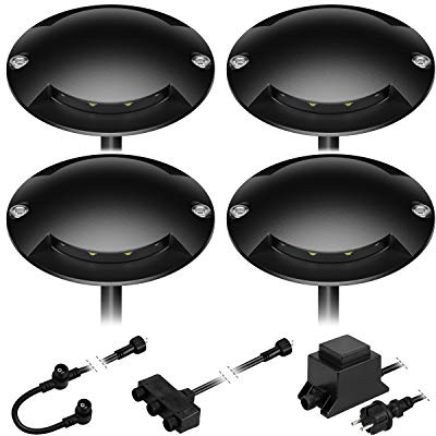ledscom.de LED Boden-Aufbau-Leuchte Bunda, 2-flammig, schwarz für außen, befahrbar, warm-weiß, 4er Set
