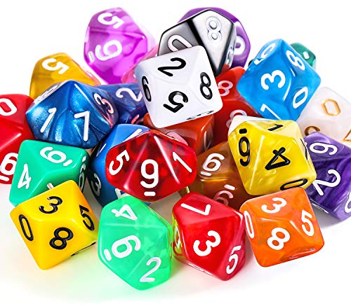 25 Stück Polyedrisch Würfel Set mit Schwarzem Beutel für DND RPG MTG und Andere Tisch Spiele mit Zufälligem Mehrfarbigem Sortiment(D10)