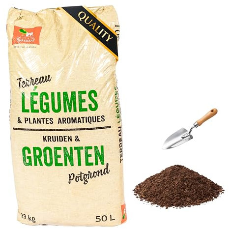 La Plaine Chassart -Terreau Potager & Aromates 50L- Terre Riche en Nutriments avec Tourbe, Biochar & Compost - Idéal Tous Légumes, Herbes - Prêt à l'emploi ou Remboursé