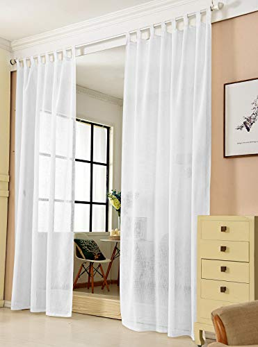 Laneetal Transparente Gardine mit Schlaufen, Fensterschal in Leinen-Optik, Dekoschal, Schlaufenschal für Schlafzimmer Kinderzimmer Küche, Stores Vorhang Fenstervorhang, Weiß, 140x225 cm, 2 Stück