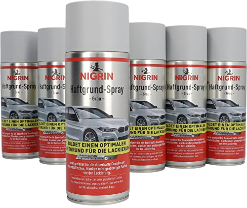 NIGRIN Haftgrund, 6 x 400 ml Sprühdose, für die Grundierung von Oberflächen vor dem Lackieren, grau