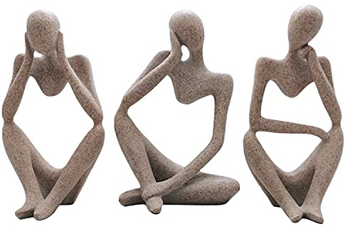 Siunwdiy Moderne Abstrakte Denker Menschen Ornament Skulptur und Figuren Deko Für Wohnzimmer Schlafzimmer Office Unikat Statue 24CM/9.4inch,Grau,3pcs