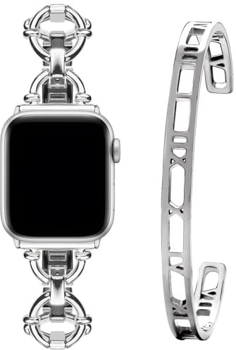 Wutwuk Bracelet Compatible avec Apple Watch 42mm/44mm/45mm/49mm - iWatch SE(2)/9/8/7/6/5/4/3/2/1 & Ultra Séries - Femme - Métal - Chiffres Romains - Argent
