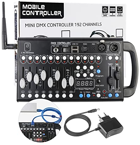 jindaaudio DMX Contrôleurs Professionnelle de Lumière Pour DJ Disco Light, 192 Canaux Mini DMX Controleur d'éclairage de Scène, DMX 512 Contrôleur de Lumière, 2.4 G