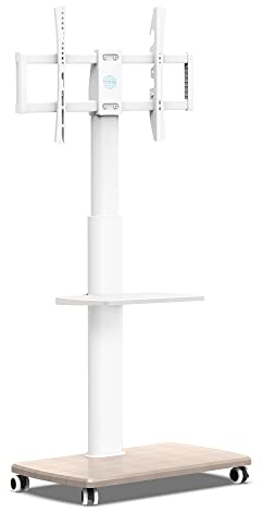 FITUEYES TV Bodenständer Rollbar mit Holzablage TV Standfuß TV Ständer Fernsehstand mit Rollen höhenverstellbar schwenkbar für 32 bis 70 Zoll Flachbildschirm bis zu 40kg. Max. VESA. 400 * 600