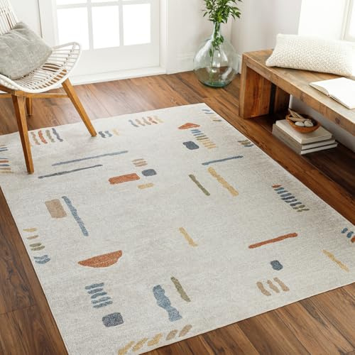 Surya Brasilia Tappeto Vintage Lavabile in Lavatrice - Tappeto salotto per Soggiorno, Cucina, Esterni, Corridoio, Stile Tradizionale Classico, Grande a Trama Piatta, 160x213cm Crema, Blu e Terracotta