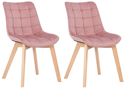 CLP 2er-Set Esszimmerstühle Passaic Samt, ergonomisch gepolstert & gesteppt, mit Bodenschonern, bis 150 kg belastbar Farbe pink