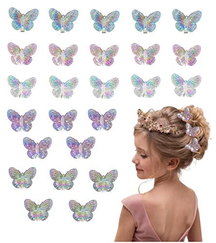 WUBAYI 25 Stück Schmetterling Haarspangen - Kinder glitzernde Schmetterling Haarspangen - süße und niedliche Mini geflochtene Haarspangen Haarkarten - Baby Mädchen Frauen Haarschmuck