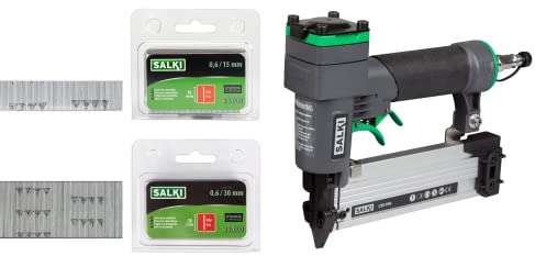 SALKI | Pack Clavadora CSK P06 + Blister SALKI Pin 0,6 | 15mm y 30mm B | Pistola de Clavos Neumática | Grapadora para trabajos de Carpintería