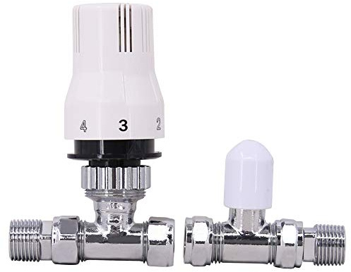 BOSUGE Gerades TRV-Thermostat-Heizkörperventil, Chrom & Weiß, Zentralheizungsarmaturen mit kostenlosem manuellem Ventil