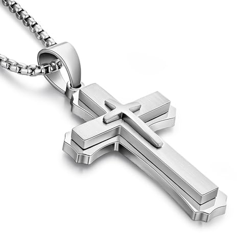 ZDaoBen Collier Croix homme Acier Inoxydable 316L Chaîne 60 cm Pendentif Croix Bijou chretienne Cadeau Pour Femme