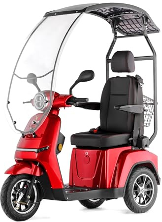 VELECO Turris mit Dach - bequemer Kapitänssitz, Mobilitätsroller, Elektromobil, komplett montiert und fahrbereit - Voll-LED Beleuchtung (Rot)
