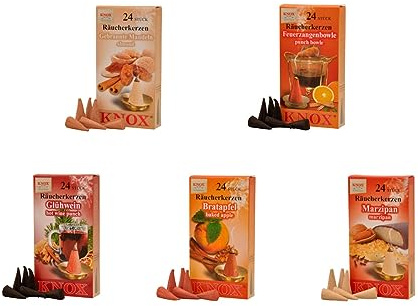 Knox Lot de 5 cônes d'encens – Mélange marché de Noël – Pomme cuite, massepain, amande brûlée, vin chaud et bowle à feu – Fabriqué en Allemagne