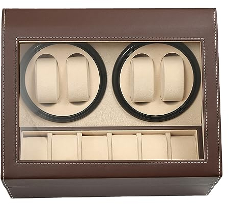 awolsrgiop Caja giratoria automática para relojes de 4 + 6 relojes, rotador automático para relojes automáticos, marrón, Elegante