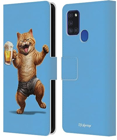 Head Case Designs sous Licence Officielle P.D. Moreno Bière pour Chats Oeuvre d'art Furry Fun Étui Portefeuille en Cuir Compatible avec Samsung Galaxy A21s (2020)