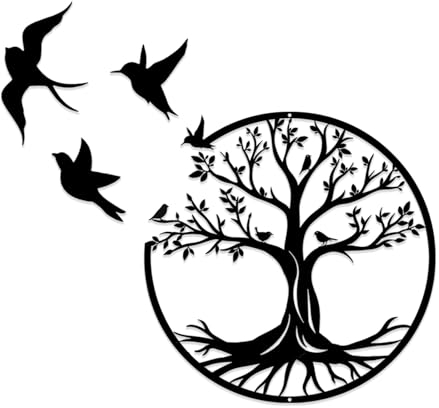 Luccyle Wanddeko aus Metall, Metall Baum des Lebens Wanddekoration Silhouette, Stammbaum mit Vögeln auf Ast, Dekoration für Zuhause, Schlafzimmer, Wohnzimmer, Küche (Bird 30cm)