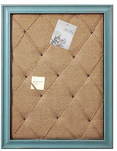 Sintosin Bauernhaus Pinnwand Kork mit Blau Holzrahmen 52 x 68 cm, Rustikales Ausführung Holz Pinwand Korktafel groß, Korkwand Memo Board Leinen Deko, Pinboard für Crafting