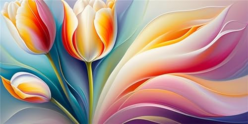 5D Diamond Painting Set Bunte Tulpen DIY Malen nach Zahlen Erwachsene Diamant Painting Bilder Round Full Drill Mosaik Bastelset for Weihnachten Geschenk Oder Home Wand Decor 90x200cm T-7470