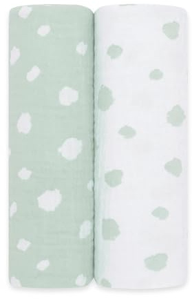 emma & noah Baby Spucktücher, 70x70 cm, Kuschelig Weich, 2er Sets, 100% Bio-Baumwolle, Langlebig & Extra Saugfähig, Unisex Design für Jungen und Mädchen (Punkte Mint)