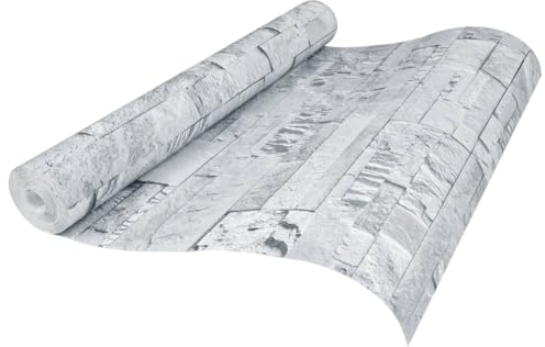 vidaXL Tapete 3D, Vliestapete mit Stein-Optik, Verschleißfest Wandverkleidung Wandpaneel für Wohnzimmer Schlafzimmer, Wanddeko Steintapete, Hellgrau