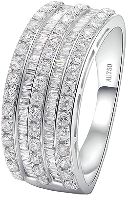 Whoiy Damen Trauring Gold 750, Echtgold Ehering 1ct Diamant Runder Schnitt Elegant Hochzeit Verlobungsringe Echt Weißgold 18K Ring für Frauen Gr. 51 (16.2)