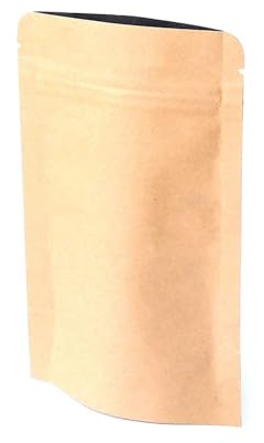 Evergreen Goods Lot de 10 Sacs Kraft Doublés en Aluminium 90 x 30 x 140mm | Qualité Alimentaire, Sachets | Fermeture Éclair, Encoche Déchirable | Sacs Marron d'Emballage Refermables pour Sel