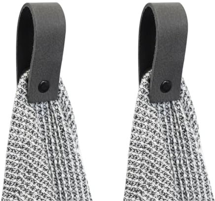 Handles and more - 2 x Handtuchhaken magnetisch - Dunkelgrau - 2,5 x 7,4 cm - inkl. Befestigungsmaterial - Handtuchhalter aus echtem Leder - Magnetschlaufe für Handtücher & Geschirrtücher - Wandhaken