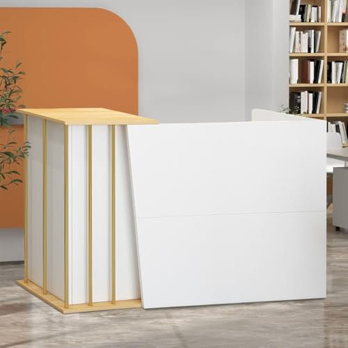 XNKLPY Mostrador de Recepción Mostrador de Cajero con Cerradura Cajón, Mueble Recepción Mostradores para Tiendas, con 4 Espacios de Almacenamiento Barra Bar, para Oficina Clínica Vestíbulos B 140cm