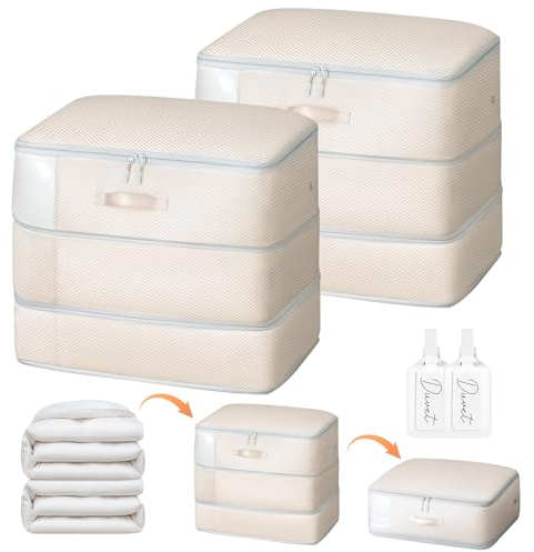 DIMJ 3Layer Space Saver Bags - Ultra Compression Storage Bags for Duvet, Blanket, Compress 110L to 66L, Machine Washable Nylon Bags for Dorms Travel Moving, Clear Window Dual Handles, 2 Labels, 2 Pack